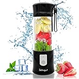 Personal Portable Smoothie Juicer Blender Bottle, includes 4000mAh 7.4V Batteries,126 Watts 12oz USB Shakes Blender for Gym, Travel & Home, Black