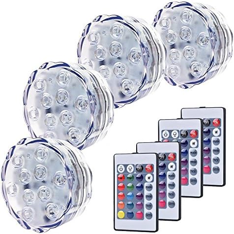 Submersible LED Lights, RGB MultiColor Waterproof Accent Lights with 10 LED, IR Remote Control, Battery Powered for Pond, Fountain, Halloween (4)