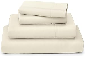 Cosy House Collection Luxury Bamboo Sheets - Blend of Rayon Derived from Bamboo - Cooling & Breathable, Silky Soft, 16-Inch Deep Pockets - 4-Piece Bedding Set - Queen, Cream