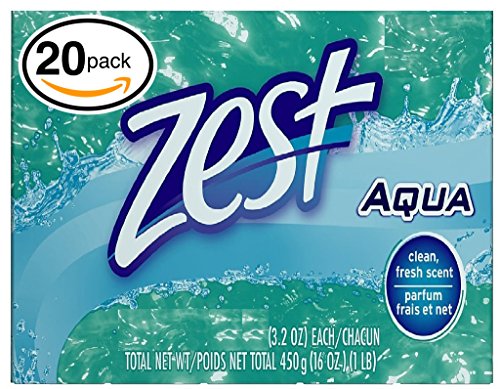 (PACK OF 20 BARS) Zest AQUA Deodorant Bar Soap with Vitamin E. All-in-one exfoliating & moisturizing soap Leaves Skin Smooth & Radian! Great for Hands, Face & Body! (20 Bars, 3.20oz Each Bar)