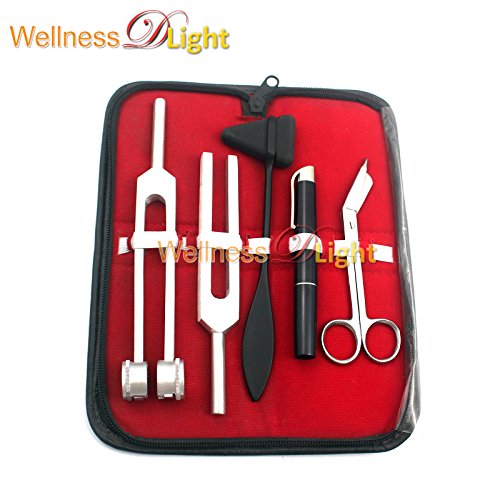 WDL TACTICAL BLACK - SET OF 5 PCS REFLEX PERCUSSION TAYLOR HAMMER + PENLIGHT + TUNING FORK C 128 C 512 + BANDAGE SCISSORS 5.5"