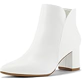 mysoft Women's Ankle Boots Chunky Block Low Heel Comfortable Pointed Toe Side V Cutout Dressy Office Booties with Zipper