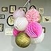 SUNBEAUTY Pack of 11 8''(20cm) Gold Pink White Paper Crafts Paper Honeycomb Balls Paper Lanterns Tissue Paper Pom Poms for Birthday Wedding Party Decoration