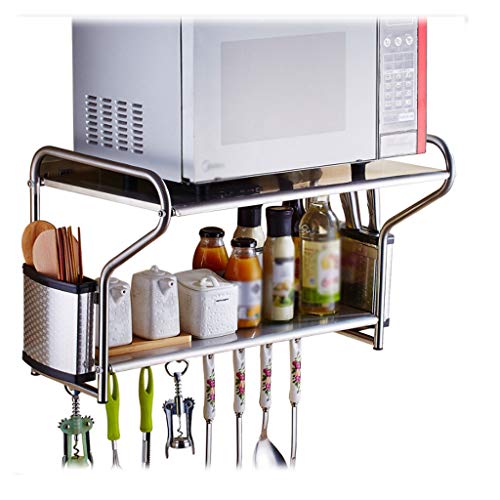 Microwave Kitchen Rack 304 Stainless Steel Oven Bowl Wall Hanging Multi-Function Household Storage MUMUJIN (Size : 53cm)