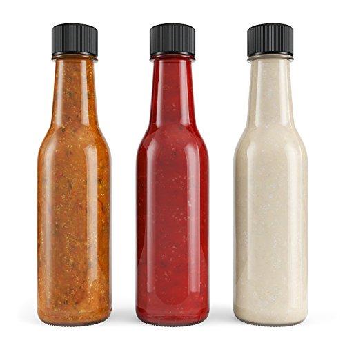 Glogex Empty Glass Hot Sauce Bottles (30 Pack, 5 Oz) with Leak Proof