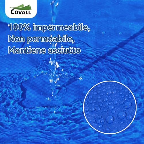 COVALL Blue Tarpaulin 5 x 6 m 115 g/m² Tear-resistant Waterproof Tarpaulin for Heavy Loads with Eyelets for Camping, Garden, Roof Cover and Warehouse