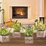 Razzlehot Artificial Plants Fake Plants & Flowers with LED Lights Set of 4 Potte