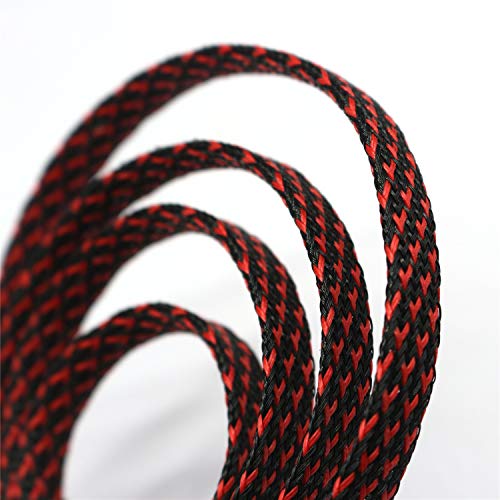 30ft PET Expandable Sleeving Flexo Wire Cable Sleeve (1/6", Red&Black)