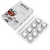 Whiskey Stones, MIZOO Chilling Rocks Reusable Stainless Steel Cooling Cubes with Ice Tongs, Gift for Drinks 8 pieces