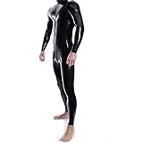 xxoiuw Neck Entry Black Latex Catsuit Shoulder and