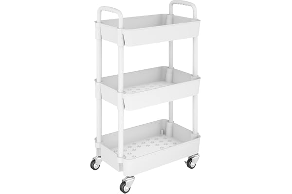 UDEAR 3-Tier Kitchen Rolling Utility Cart,Multifunction Storage Organizer with Handle and 2 Lockable Wheels for Kitchen,Bathr
