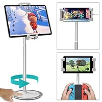 Klearlook Tablet Stand Holder, Height Adjustable, 360 Degree Rotating, Aluminum Alloy Cradle Mount Dock for 4.7-12.9 inch iPhone Samsung, iPad, Nintendo Switch, Kindle, eBook Reader (Silver)