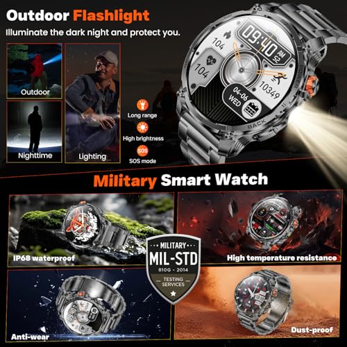 Men's Smart Watch Smartwatch Watch: 1.85 Inches Fitness Smart Watches with Bluetooth Call 5.3 Sleep Heart Rate Monitor SpO2 Pedometer 100+ Sports Modes Android iOS Compatibility Steel