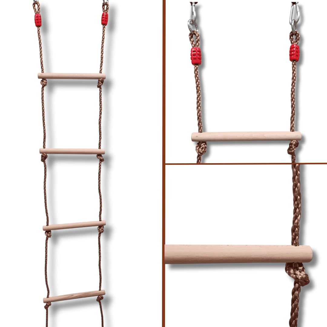 ISOP Swing Set Rope Ladder for Kids and Adults 10 ft (3 m) - Treehouse Ladder for Children - Exercise Climbing Equipment - Kids Rope Ladders - Wooden Ladders - Obstacle for Playground - Climbing Toy