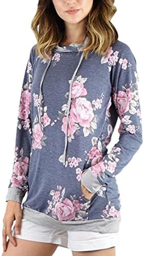 Women Flower Print Long Sleeve Boho Casual Loose Tunic Pattern Blouses Tops Shirts blue L