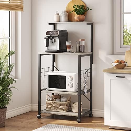 Bestier Kitchen Baker's Rack Utility Storage Shelf Microwave Stand Cart on Wheels with Side