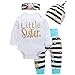 4Pcs Baby Girls Clothes Little Sister Long Sleeve Romper+Striped Long Pants+Hat