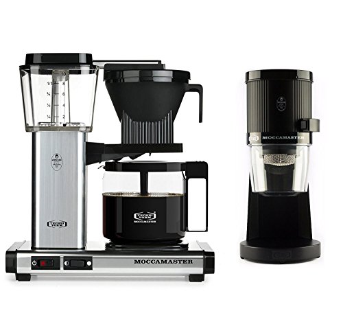 Technivorm Moccamaster KBG Glass Carafe Brewer Bundle with Technivorm Moccamaster KM4 TT Grinder - Polished Silver Brewer, Matte Black Grinder