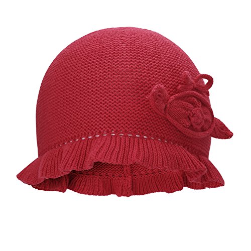 vivobiniya Toddler Baby Girl Lovely Flower Knit Hats Newborn Hats 3 Colours 0-4Y (0-6M(Head Circumference 14.9-17.3in, red)