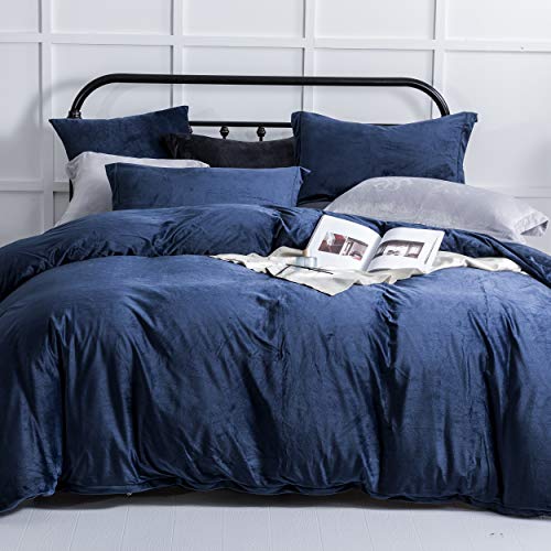 NTBAY Velvet Flannel Duvet Cover Set, 3 Pieces Zippered Comforter Cover