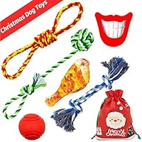 FAYOGOO Christmas Stocking Dog Rope Toys for Aggressive Chewers, Dog Toys for Large Dogs, 6 Pack Indestructible Dog Squeaky Toy and Cotton Rope Toys for Teeth Cleaning