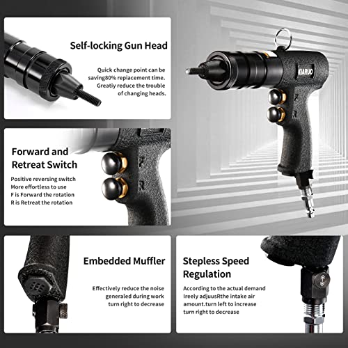 KIARUO Pneumatic Rivet Nut Gun with Selflocking Head Gun 1/4 & 5/16