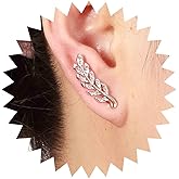 Aneneiceera Vintage Crystal Leaf Ear Climber Earrings Gold Cz Leaf Crawler Earrings Rhinestone Ear Climber Crawler Earrings Tiny Cubic Leaf Earrings Jewelry for Women and Girls