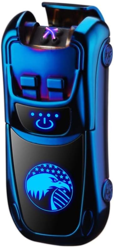Dual Arc Lighter USB Double Arc Lighters Rechargeable Flameless Windproof Led Screen Fingerprint Sensor Electric Lighter (Blue)