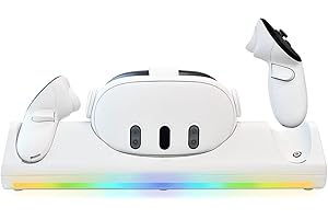 Tilted Nation Oculus Quest 3 Charging Dock - Fast Magnetic Charging with Rechargeable Controller Batteries - Meta Quest 3 Docking Station - 12 RGB Modes - VR Meta Quest 3 Accessories for Organization