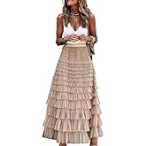 SUNYUESTAR Long Tulle Skirt for Women Trendy High Waisted A Line Fluffy Fairy Mesh Layered Ruffle Skirt