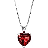 Michooyel 925 Sterling Silver Pendant Necklace 3.6 cttw Rhodolite Garnet Heart Solitaire Gemstone Necklace Birthstone Jewelry For Women