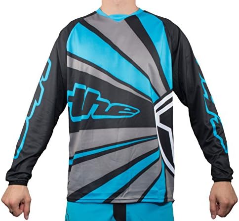 THE Industries Adult Lightweight BMX and Mountain Bike Long Sleeve Jersey, Blue/Grey/Black, Small