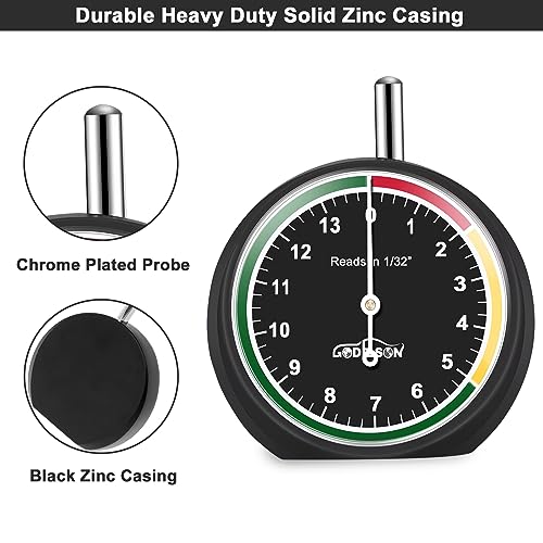 GODESON Tire Tread Depth Gauge,Dial Type Tire Depth Gauge in 32nds,Color-Coded and Easy Reading Tread Depth Gauge Professional for Motorcycle, Car,Truck and Bus,Black Paint Casing
