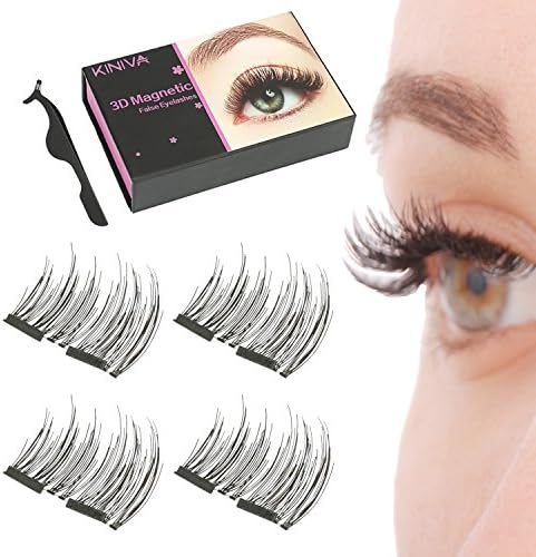 Magnetic Lash, KINIVA Dual Magnetic No Glue 3D One Two Reusable Fake Eyelash Extensions Eyelashes, Ultra-Thin Lightweight Double Magnets Long False Lashes with Applicator (1 Pair 4PCS)