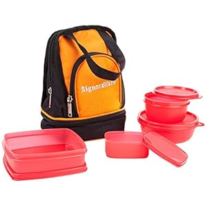 Signoraware Carry Plastic Lunch Box with Bag, Deep Red