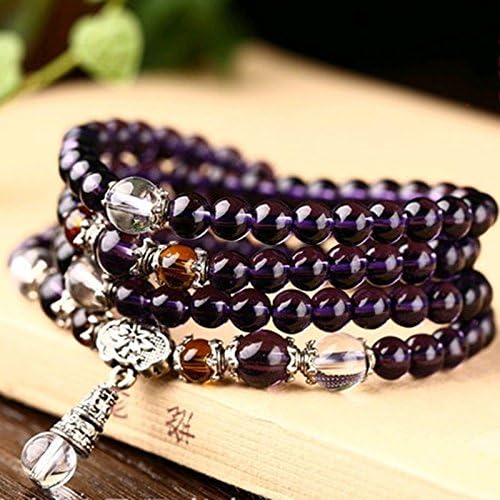 6mm Stone Buddhist Amethyst 108 Prayer Beads Mala Bracelet