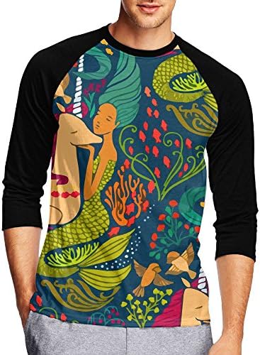 BaseballFANSt The Mermaid and The Unicorn Men's Casual 3/4 Sleeve Baseball Tshirt Raglan Jersey Shirt