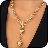 Cute Gold Double Heart Y Necklaces Thick Chain Choker for Women, Charm Silver Love Heart Pendant OT Buckle Necklace Statement Jewelry Gift Accessories