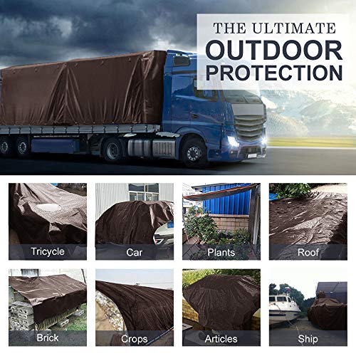 Waterproof Tarp Heavy Duty Hanjet 10 x 12 Feet 9 Mil Thick Material - Great for Tarpaulin Canopy Tent, Boat, RV or Pool, Motorcycle Cover Brown & Sliver