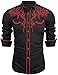Coof and y Mens Long Sleeve Shirt Embroidery Slim Fit Casual Button Down Shirt, 01-red&black, X-Large