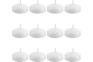 Thleunei 12 Pack Floating Candles 2” 6 Hour White Unscented Dripless Wax Discs, Floating Candles for centerpieces, Cylinder Vases, Wedding, Party, Pool, Holiday