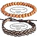Wrap Bead Tribal Leather Woven Stretch Bracelet - 2 Pcs Boho Hemp Linen String Bracelet for Men Women Girls …