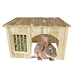 B & P Natural Wood Removable Bunny House with HayRack, 17" x 13.8" x 10.6"