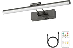 JUSHENG Battery Operated Picture Light with Remote and Timer, Wireless Art Light with Swing Arm, Rechargeable Gallery Lighting Display Light for Frame Artwork-Brushed Grey 16'' Inch