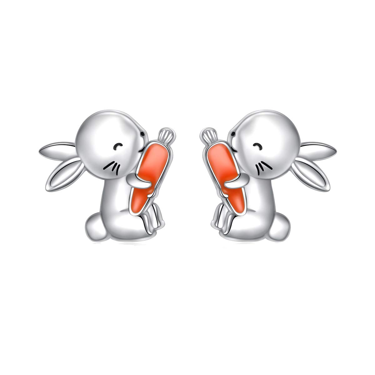 Easter Gifts Bunny Stud Earrings for Women Teen Girls 925 Sterling Silver Rabbit with Carrot Earrings Cute Animal Jewelry (Bunny & Carrot)