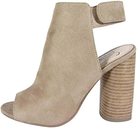 Delicious Women's Peep Toe Velcro Sling Back Round Stacked Heel Ankle Bootie (8 B(M) US, Taupe IMSU)