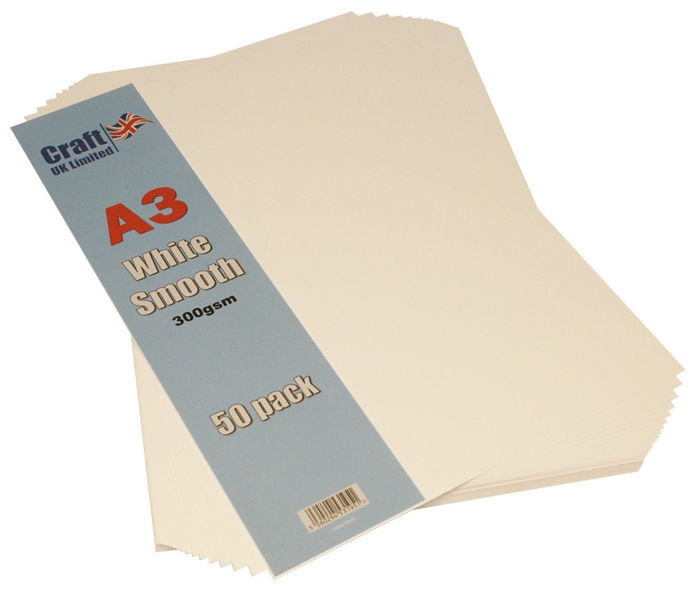 Craft UK 2010 A3 300gsm Smooth Card - White (Pack of 50 Sheets)