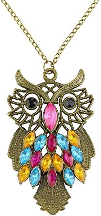 CHOP MALL Owl Bird Love Gem Bronze Necklace For Girl Lady Women