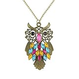Caetle Big Eye Owl Bird Love Heart angel Wing Crystal Gem Chain Necklace