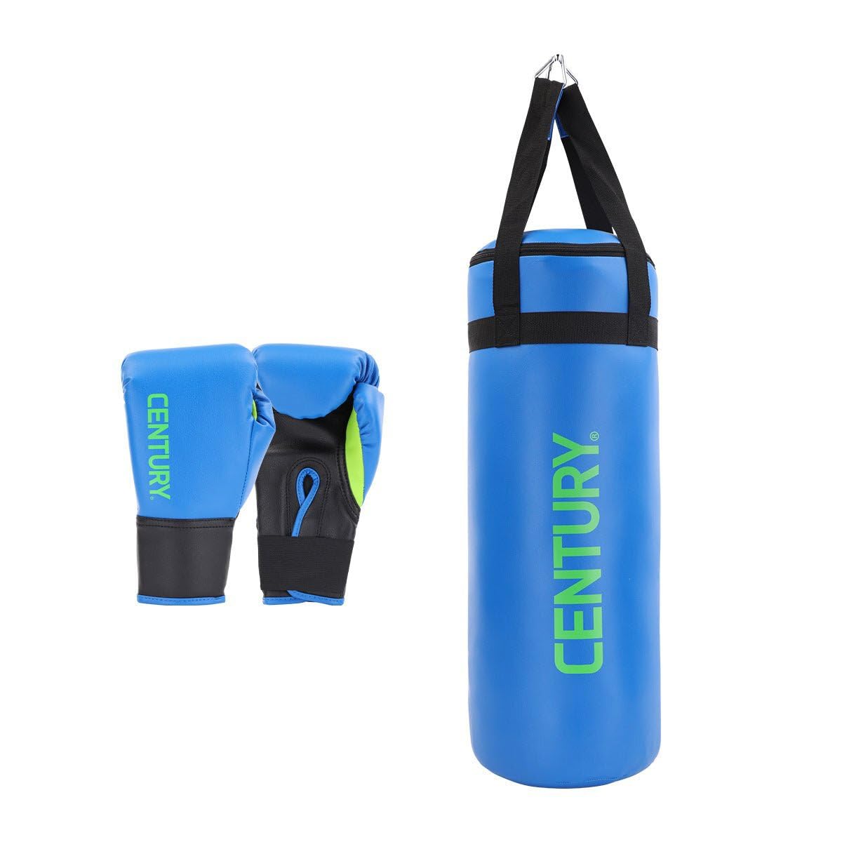 Guantes de boxeo para niños Century y saco de boxeo colgante con clips | Combinación de bolso y guantes juveniles para niños y niñas de 7 a 10 años | Espuma acolchada para mayor seguridad | Entrenamiento de Kickboxing, Muay Thai, Taekwondo y Karate